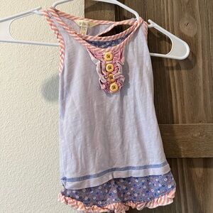Matilda Jane Girls White Tank Top with Pink Trim and Blue Floral Hem